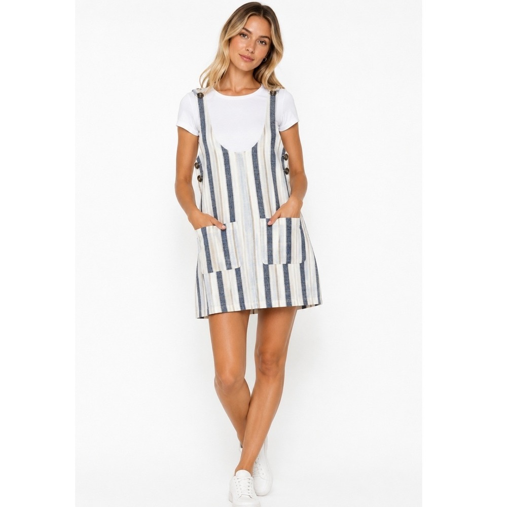 Altar'd State Womens SMALL Kiara Linen Blend Striped Pinafore Overall Dress Boho